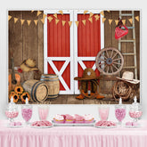 Lofaris Wooden Red gate cowboy theme sunflower backdrop for boy